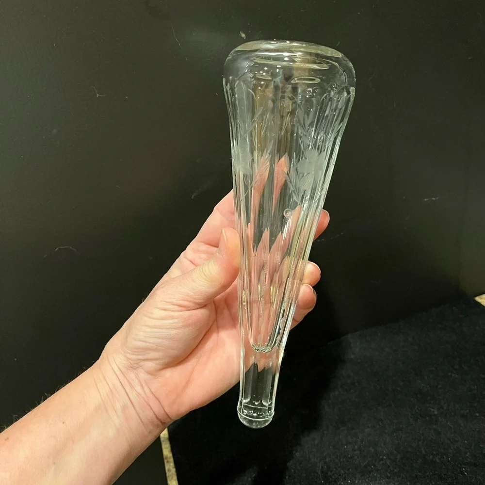 Vintage Automobile Limousine Etched Glass Bud Vase